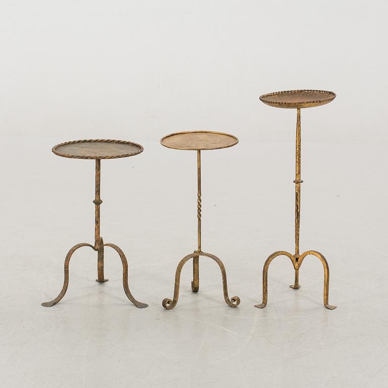 SMÅBORD, sk MARTINIBORD, patinerad metall , 3 st. Spanien, 1900-tal.