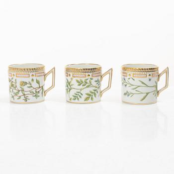 Royal Copenhagen, seven mocka cups with saucers, 'Flora Danica', Denmark.