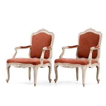 522. A large pair of Swedish Rococo 18th century armchairs.
