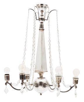 An Elis Bergh silver plated Swedish Grace chandelier, C.G. Hallberg, Stockholm.