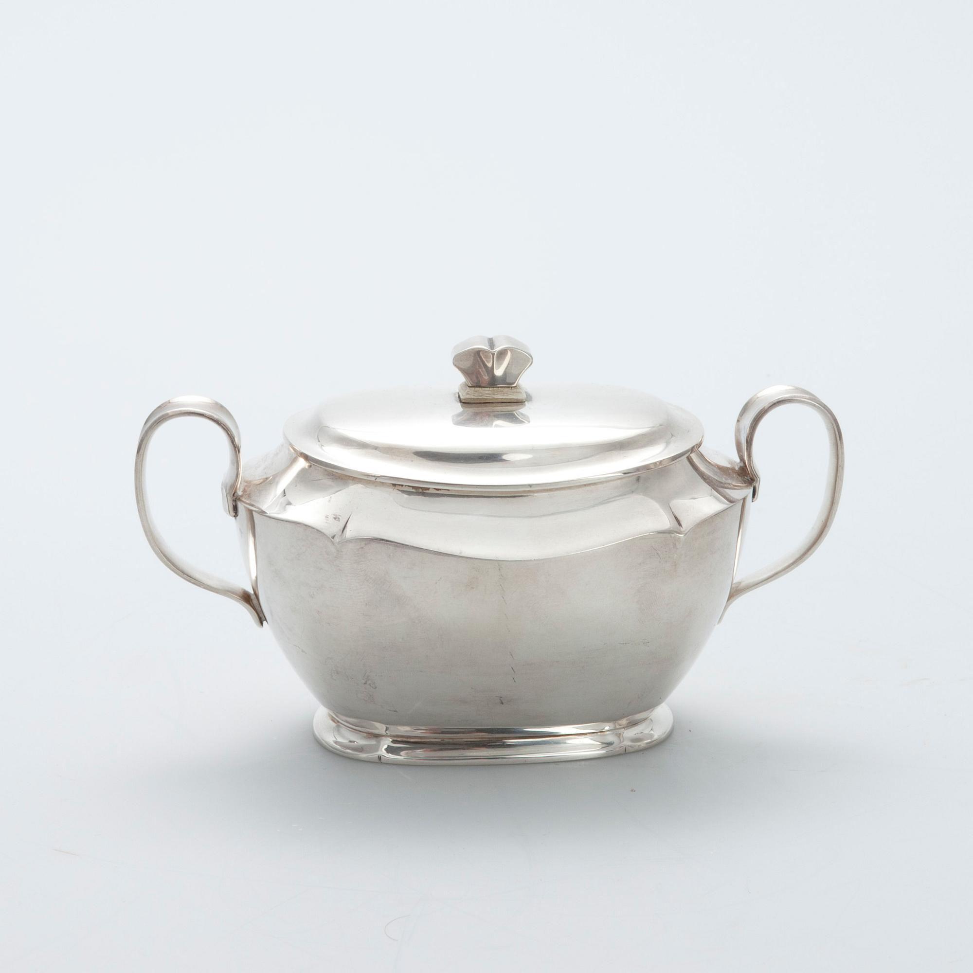 KAFFESERVIS, 3 delar, silver "Jousi" DESSERTBESTICK, 6+6, Kultakeskus, Tavastehus 1955-1975. Tot. vikt ca 1359 g.