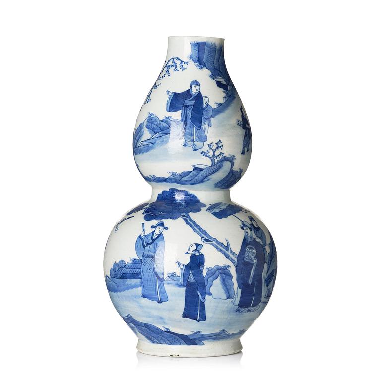 A large blue and white gourd-shaped vase, 20th century.