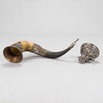 Silver-plated horn decoration, the end of 19th century. Height 93 cm.