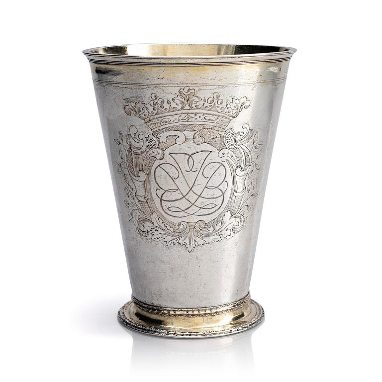 Beaker, parcel-gilt silver, probably Heinrich Meyer, Liepāja, Latvia, late 17th century.