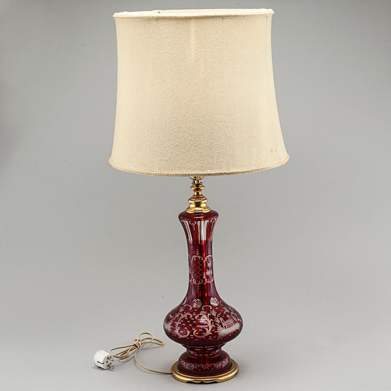 A table lamp, so called Bohemian glass, first half of the 20th century.