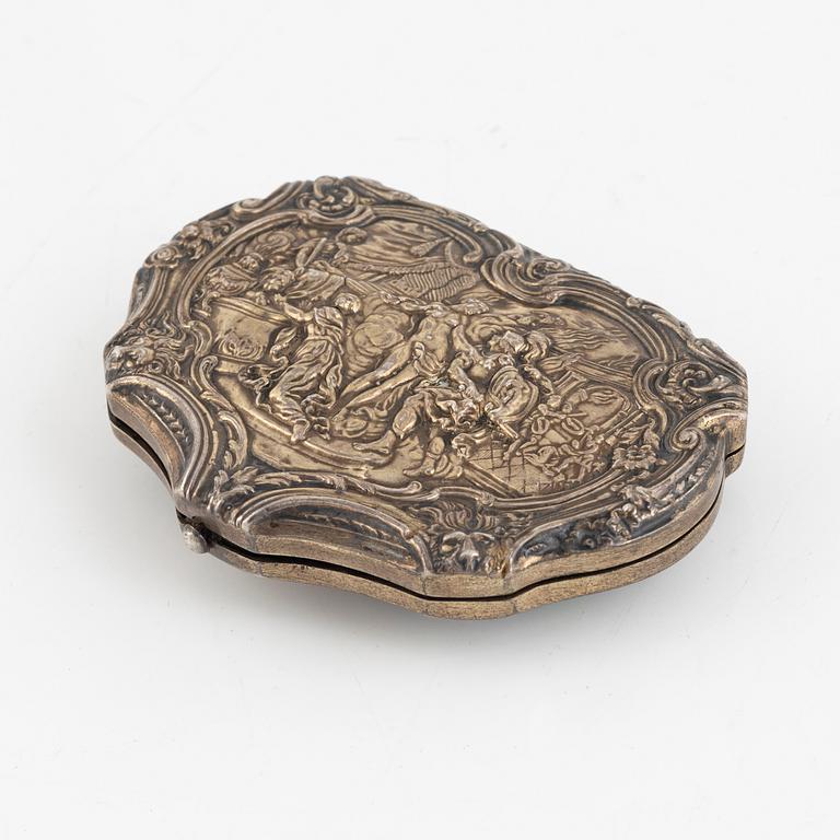 A silver and enamel box, circa 1900.