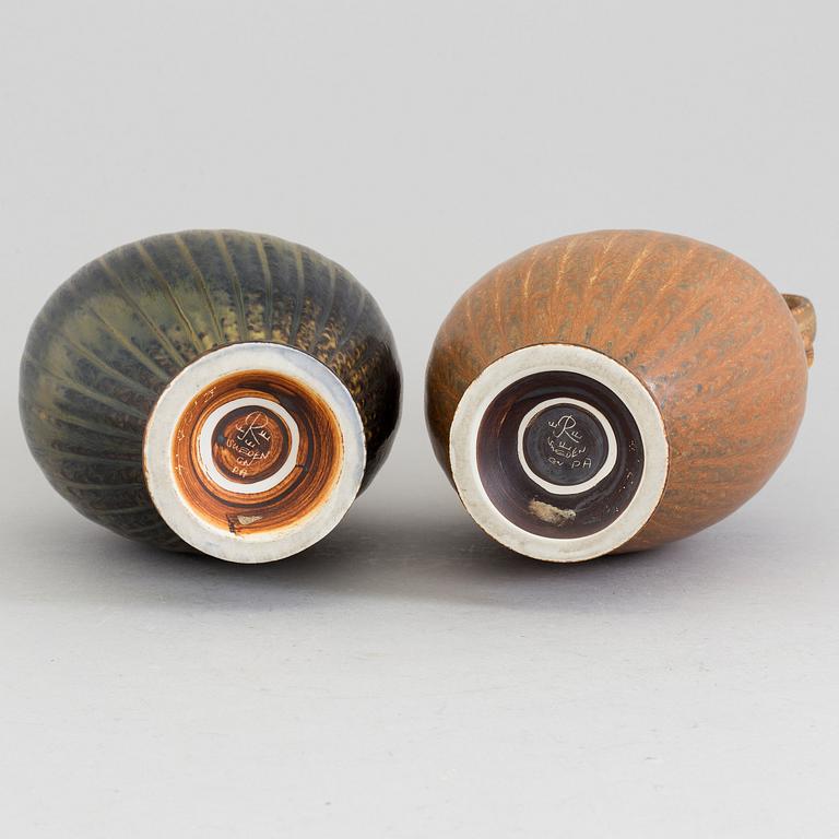 GUNNAR NYLUND, kannor, 2 st, stengods, Rörstrand, signerade, efter 1938.