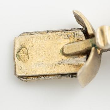 Garniture, necklace and bracelet silver with amethysts, brooch gold-coloured metal with purple paste stones,