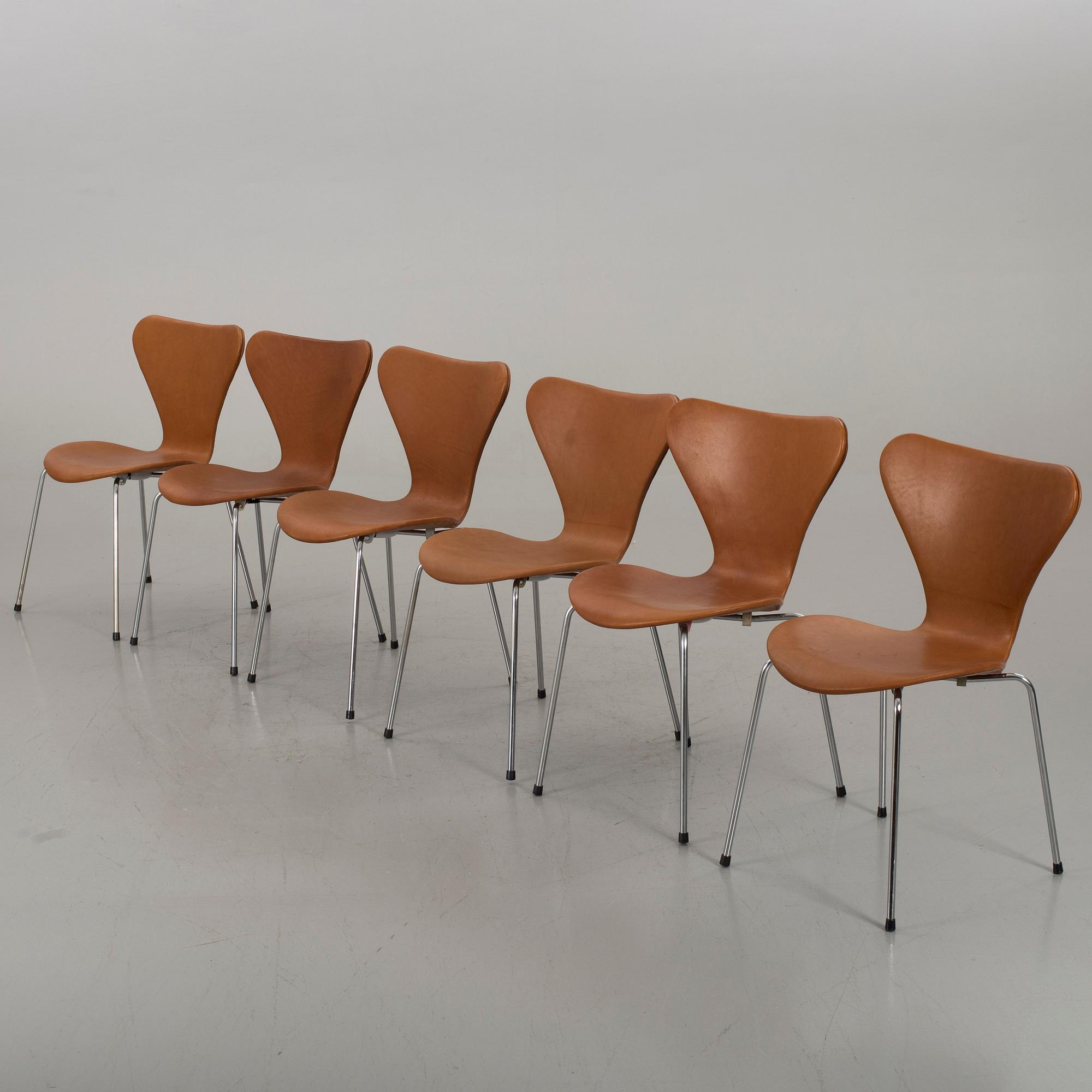 ARNE JACOBSEN, a set of six Sjuan chairs, Denmark later part of the 20th century.