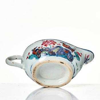 A famille rose "tobacco leaf" sauce boat, Qing dynasty, Qianlong (1736-95).
