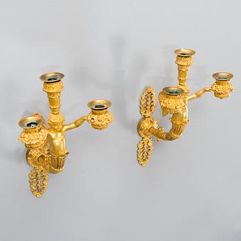 A PAIR OF WALL CANDELABRAS, France, empire first half of the 19th century, ormolu.