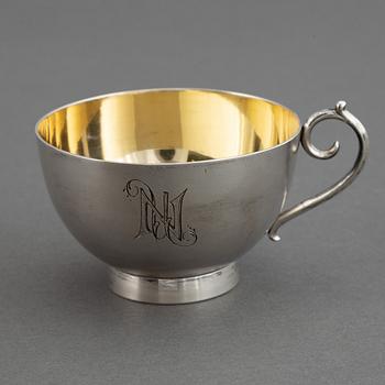 CUTLERY, 7 pcs, and CUP, silver, Russia, including St. Petersburg 1891.