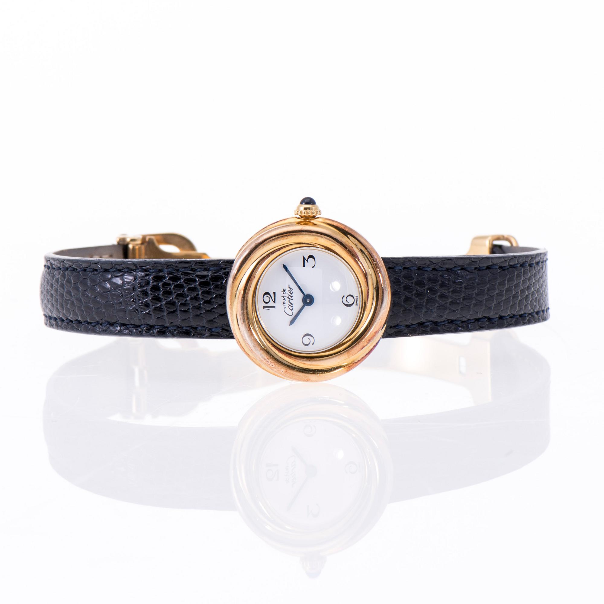 ARMBANDSUR, dam, Must de Cartier, förgyllt silver. Original läder armband samt etui.