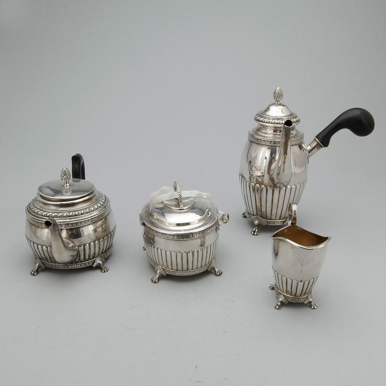 TÉ OCH KAFFESERVIS, 4 delar, nysilver, AG Dufva Stockholm, 1900-talets första hälft.