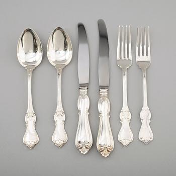 BESTICK, 26 delar, "Olga", silver, C.G Hallberg, 1950-/60-tal. Vikt med stålblad ca 1510 g.