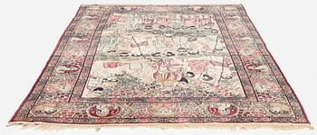 An antique pictoral Kerman rug, ca. 229 x 144 cm.