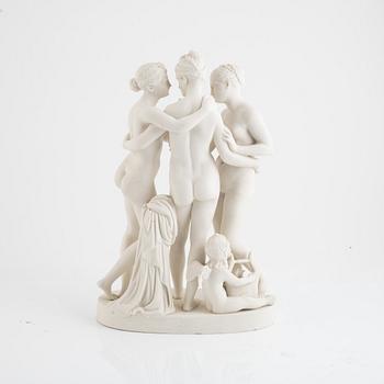 Bertel Thorvaldsen, after. A buscuit porcelain figurine, 'Gracerna och Amor' Gustafsberg 1895.