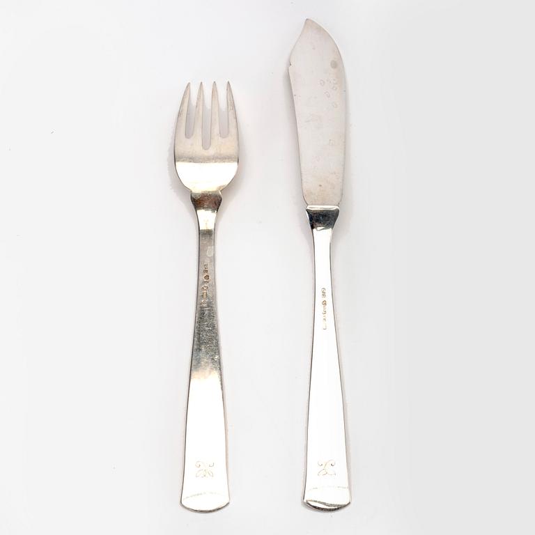 A Swedish 20th century set of 24 pcs of silver cutlery mark of Jacob Ängman GAB Stockholm 1959/60s, weight 1060 grams.