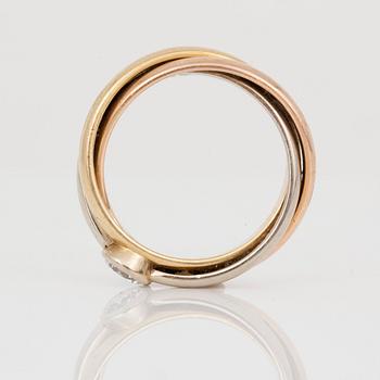 RING, trefärgad 18K guld med briljantslipad diamant, ca 0,40 ct, "Trinity", Cartier. Total vikt ca 6,82 g.