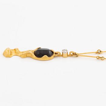 Björn Weckström, necklace "Hindam", 18K gold with spectrolite and octagon-cut diamond. Lapponia 1978.