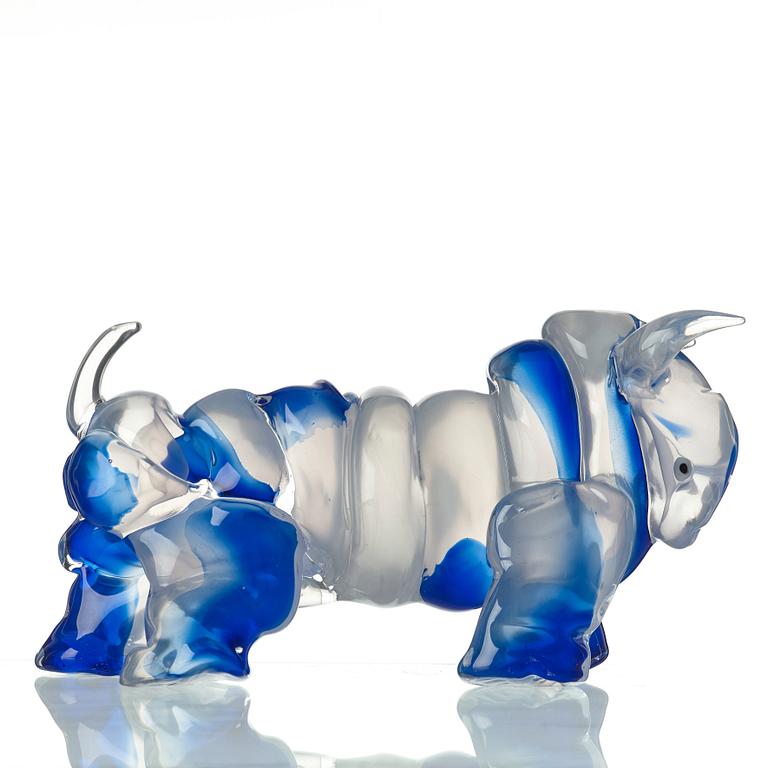 Juan Garcia Ripolles, skulptur av glas, tjur, "El Toro En Azul", Berengo Studio, Murano, Italien.