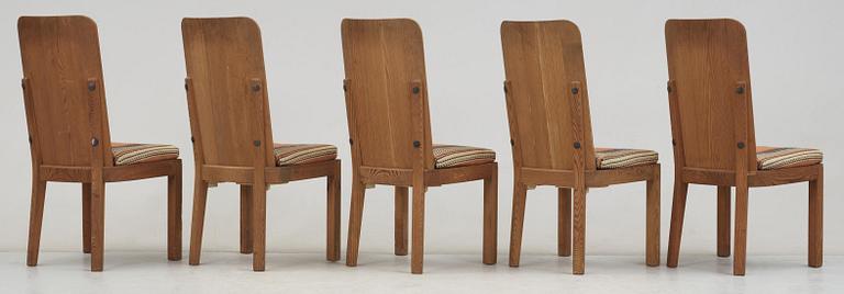 A set of five Axel Einar Hjorth stained pine chairs, 'Lovö', Nordiska Kompaniet, 1930's.