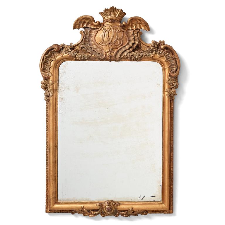 A Swedish Rococo mirror in the manner of Carl Hårleman, circa 1760.