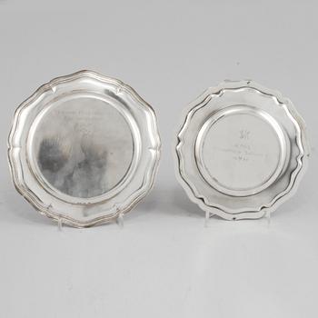 TALLRIKAR, 9 + 2 st, silver, C G Hallberg och K Andersson, Stockholm, 1920-tal, total vikt 2060 g.