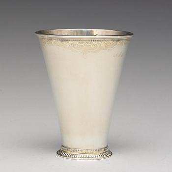 A Swedish 18th century parcel-gilt silver beaker, mark of Petter Lund, Nykoping 1736.