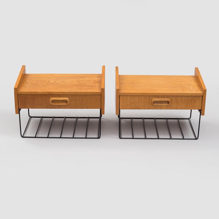 a pair of wall bed side tables, mid 20th century.