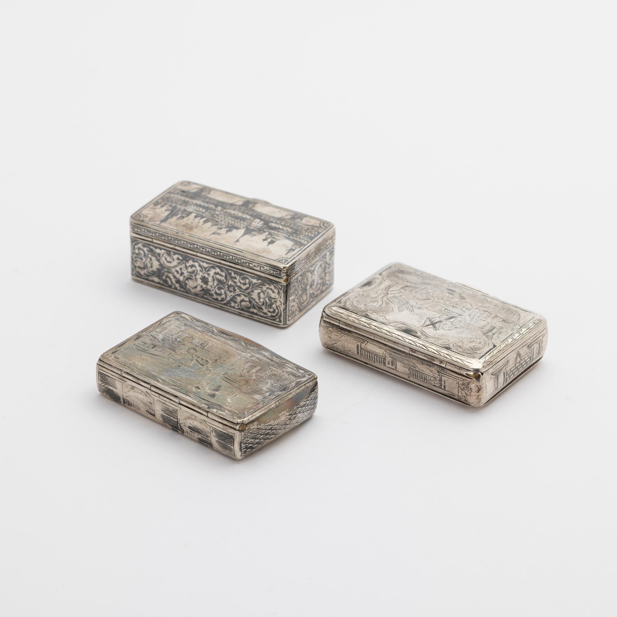 Three silver cases, Russia, 19th century.