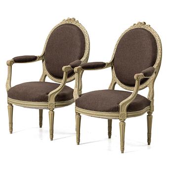 Karmstolar, ett par, Louis XVI- stil, 1900-talets början.