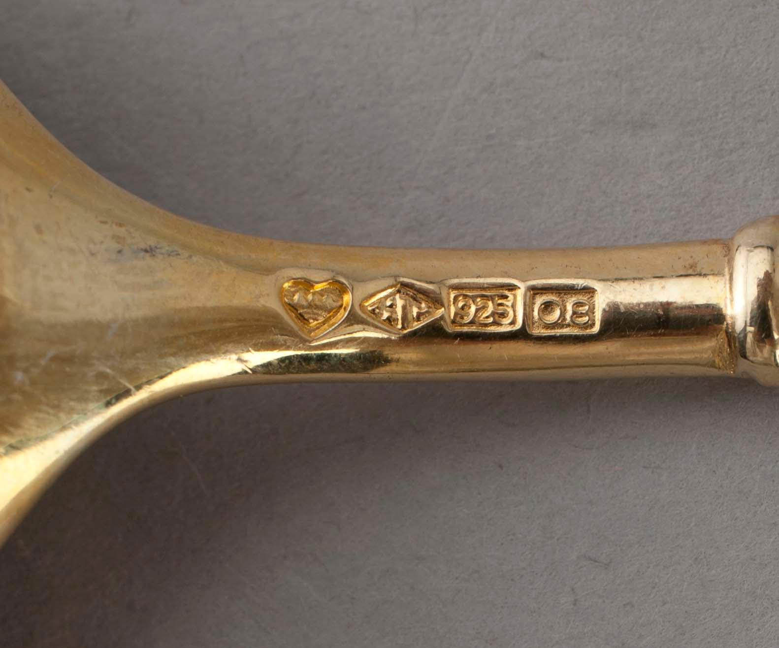 DESSERTSKEDAR, 12 st, silver och emalj, Tillander, stämplade 1991. Tot vikt ca 344 gr.