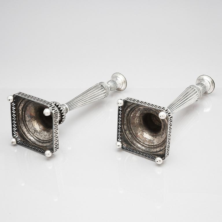 A pair of Swedish early 19th century silver candelsticks, mark of Jacob Hallardt, Stockholm 1811.