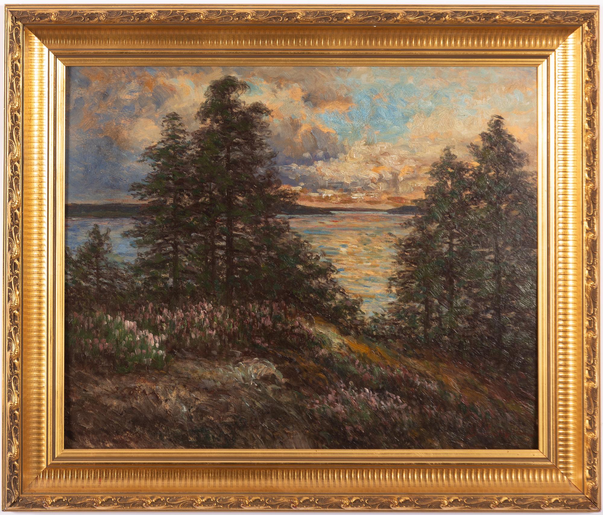 Severin Nilson, Twilight Landscape with Spruces and Lake.