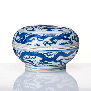 A blue and white jar with cover, 20th Century.