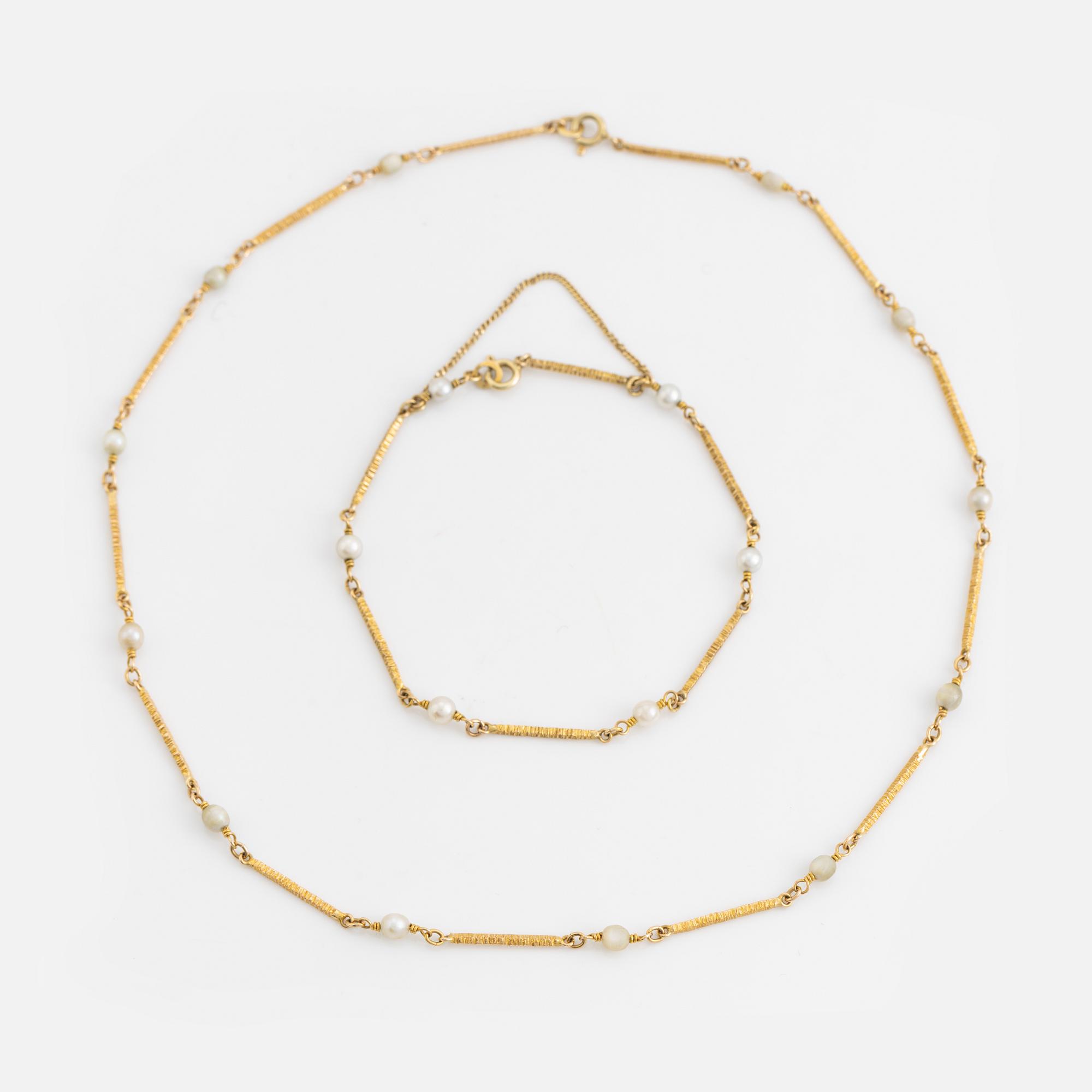 14K gold and pearl bracelet and necklace.