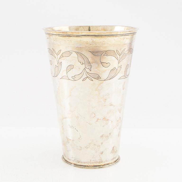 A Swedish late 17th century parcel-gilt silver beaker, mark of Christopher Richter, Stockholm 1696.