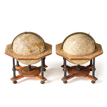 A pair of terrestrial and celestial library globes by A. Åkerman (manufacturer of globes in Uppsala 1759-78), 1759.