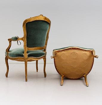 KARMSTOLAR, 1 par, rokokostil, 1900-talets första hälft.