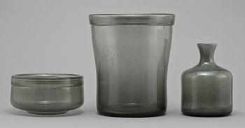 LJUSSTAKAR, ett par, VASER, 2 st samt SKÅL, glas, Erik Höglund, Boda, 1900-tal.