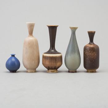 BERNDT FRIBERG, a set of five miniature stoneware vases and two bowls, Gustavsberg studio, Sweden  1961-75.