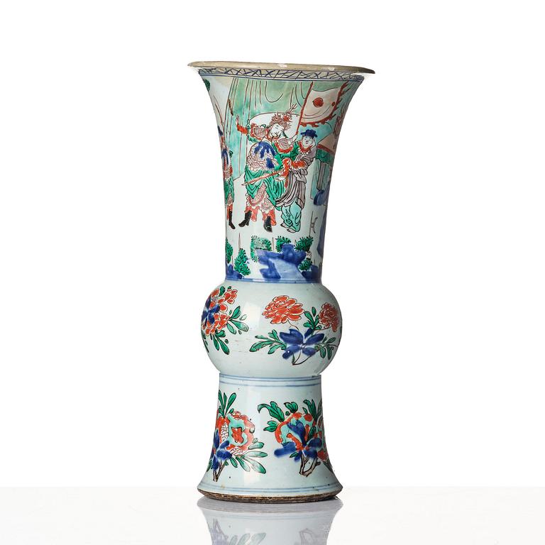 A wucai figural vase, Transitional period, 17th century.