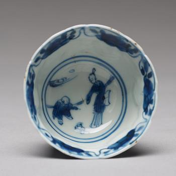 A set of four matched blue and white cups and saucers, Qing dynasty, Kangxi (1662-1722).