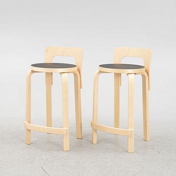 Alvar Aalto, a Pair of Bar Stools, model K65, Artek 2020.