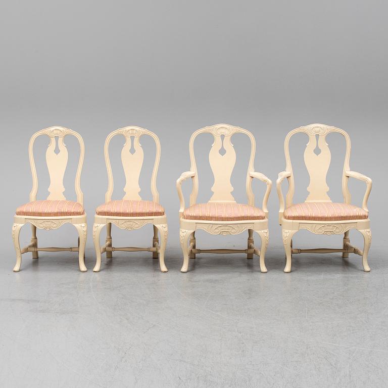 A set of four Rococo style chairs.