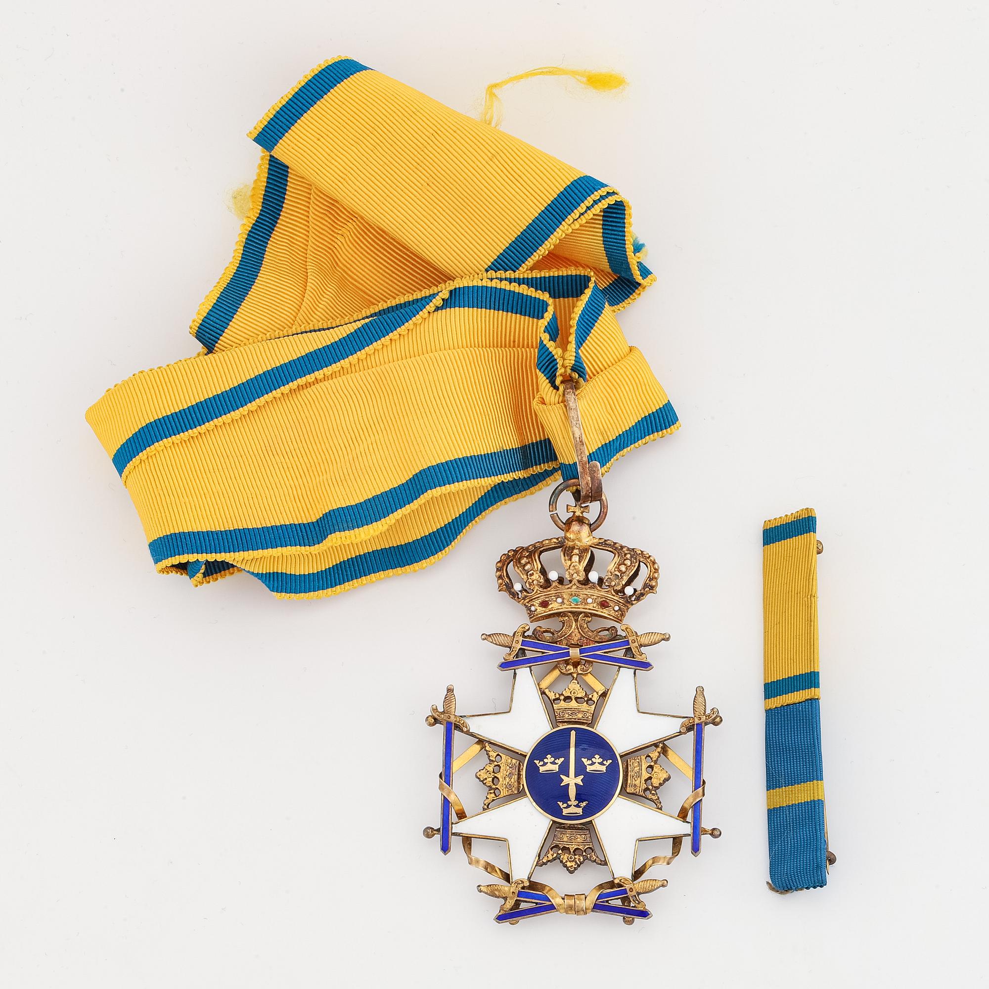 Ordenstecken, Kungliga Svärdsorden, kommendör, förgyllt silver och emalj. C.F Carlman, Stockholm.