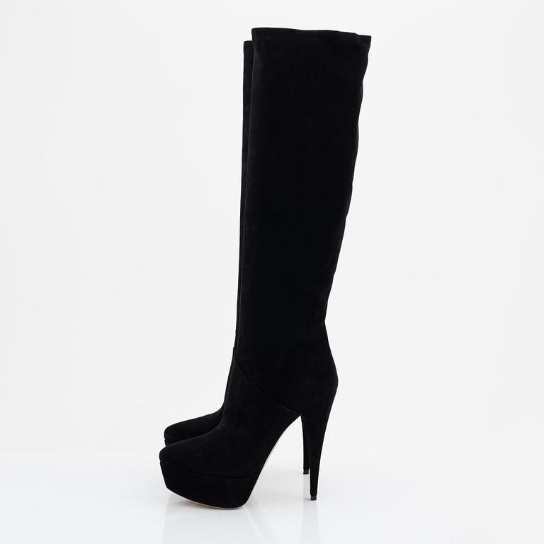 Miu Miu, a pair of black suede stiletto boots, size 36 1/2.