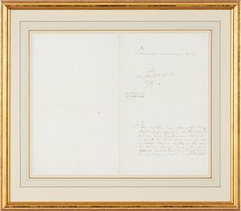 Autograf, Kung Gustav III, Drottningholms slott, 31 oct, 1791. Proveniens: Prof. Torsten Eklund.