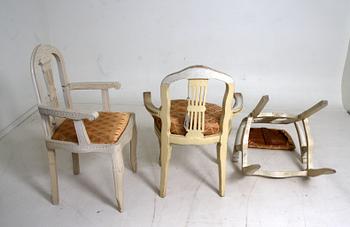 KARMSTOLAR, 3 st, gustaviansk stil, 1800-1900-tal.